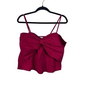 Womens Timing Red Bow Strappy Smocked Crop‎ Top Party Blouse Sleeveless SZ M